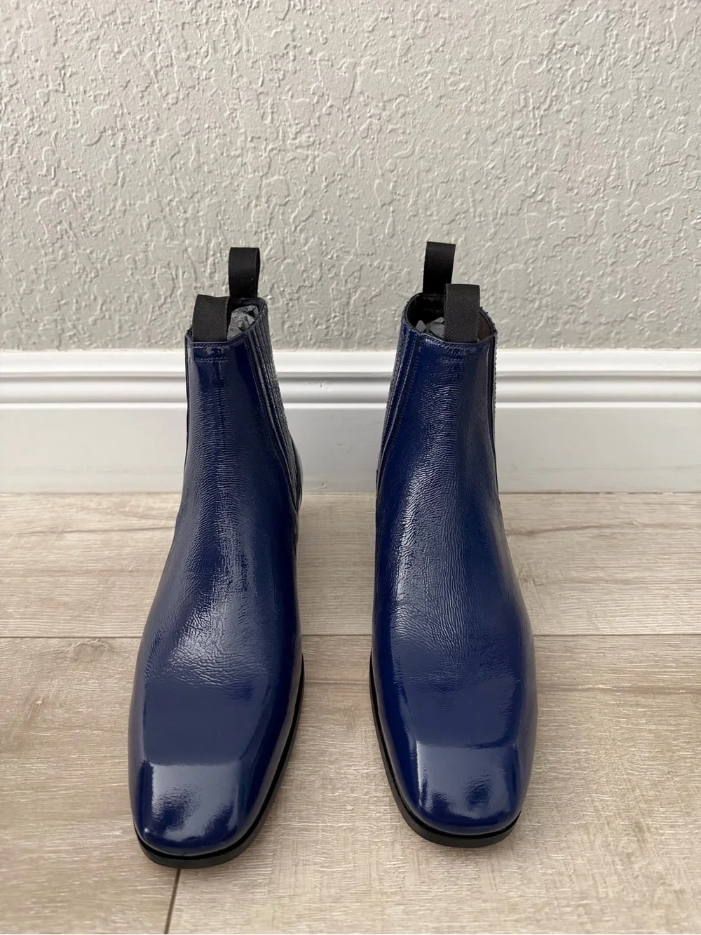 Tom Ford Men's Navy Blue Chelsea Boots crackled leather men 11.5